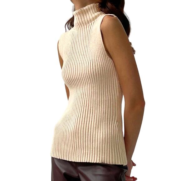 REVOLVE & MINIMALIST lovers COMMENSE camel mock neck ribbed sweater tank S - Picture 4 of 11